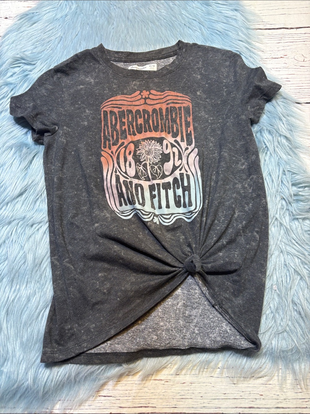 Abercrombie & Fitch Charcoal Acid Wash Tee Graphic Sz 11/12